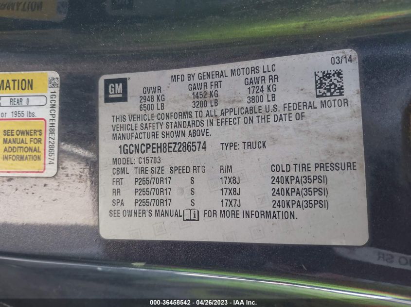 2014 CHEVROLET SILVERADO 1500 WORK TRUCK - 1GCNCPEH8EZ286574