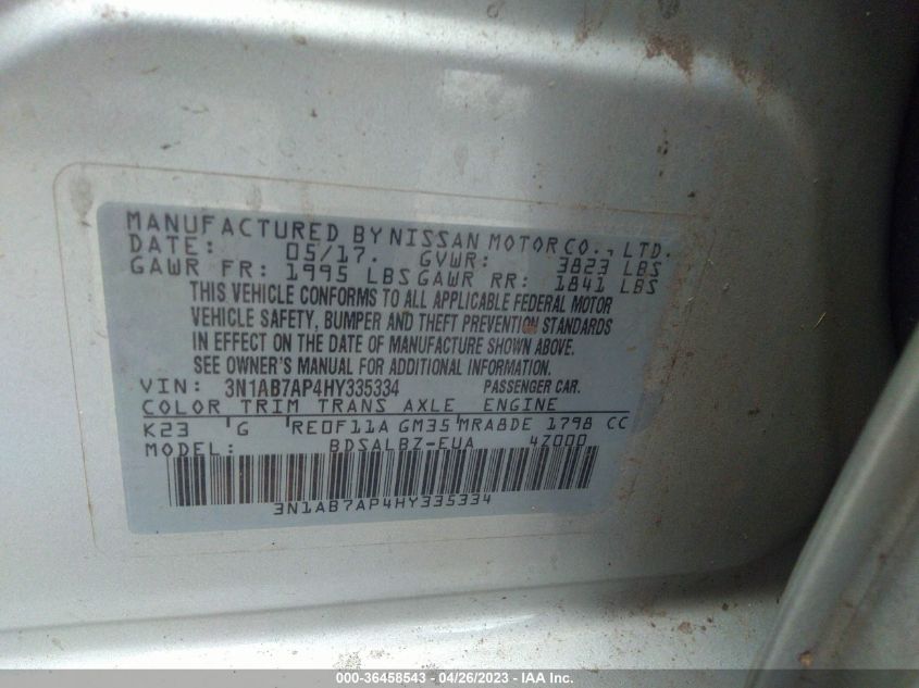 2017 NISSAN SENTRA S - 3N1AB7AP4HY335334