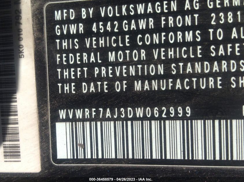 2013 VOLKSWAGEN GOLF R W/SUNROOF & NAVI WVWRF7AJ3DW062999