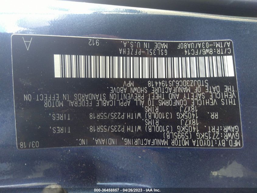 2018 TOYOTA SIENNA LE - 5TDJZ3DC6JS194418