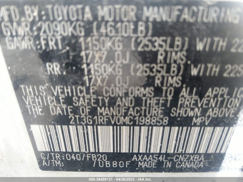 2021 TOYOTA RAV4 LE - 2T3G1RFV0MC198858
