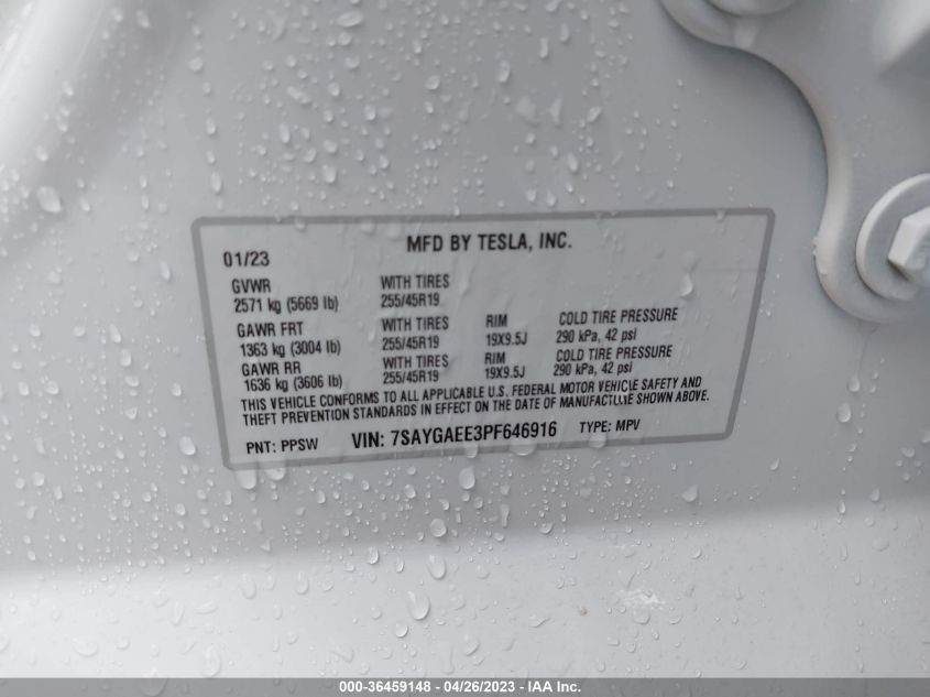 2023 TESLA MODEL Y LONG RANGE - 7SAYGAEE3PF646916