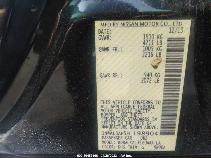 2014 NISSAN ALTIMA 2.5 S - 1N4AL3AP5EC198904