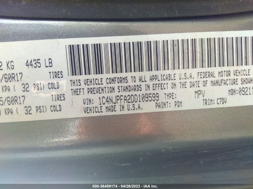 2013 JEEP PATRIOT LATITUDE - 1C4NJPFA2DD109599