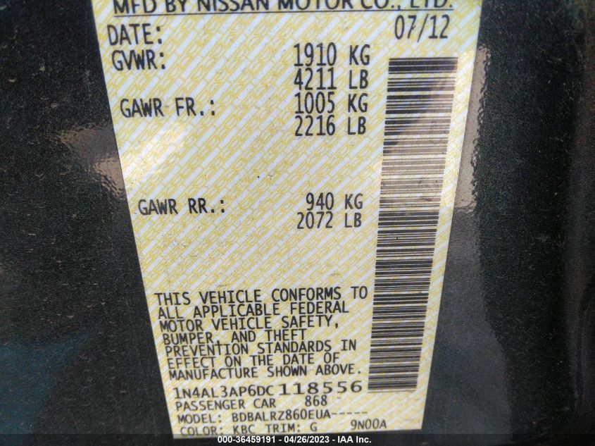 2013 NISSAN ALTIMA 2.5 S - 1N4AL3AP6DC118556