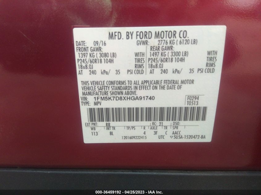 2017 FORD EXPLORER XLT - 1FM5K7D8XHGA91740