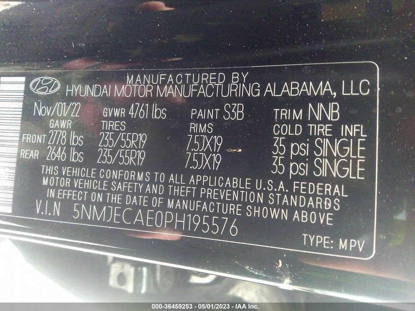 VIN 5NMJECAE0PH195576 2023 HYUNDAI TUCSON LIMITED