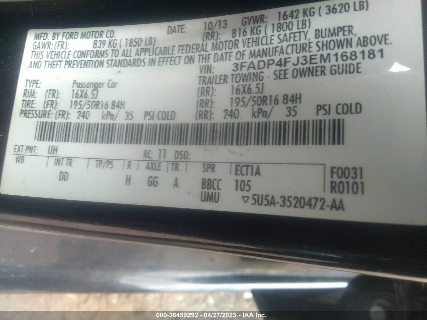 2014 FORD FIESTA TITANIUM - 3FADP4FJ3EM168181