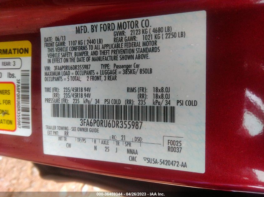 2013 FORD FUSION TITANIUM HYBRID - 3FA6P0RU6DR355987