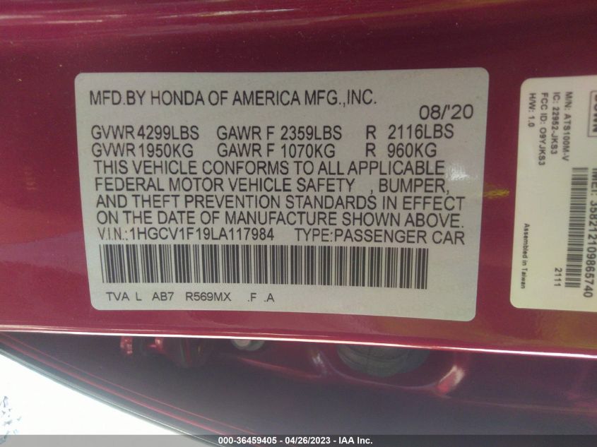 2020 HONDA ACCORD SEDAN LX - 1HGCV1F19LA117984