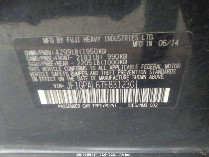 2014 SUBARU IMPREZA WAGON 2.0I SPORT PREMIUM - JF1GPAL67E8312301