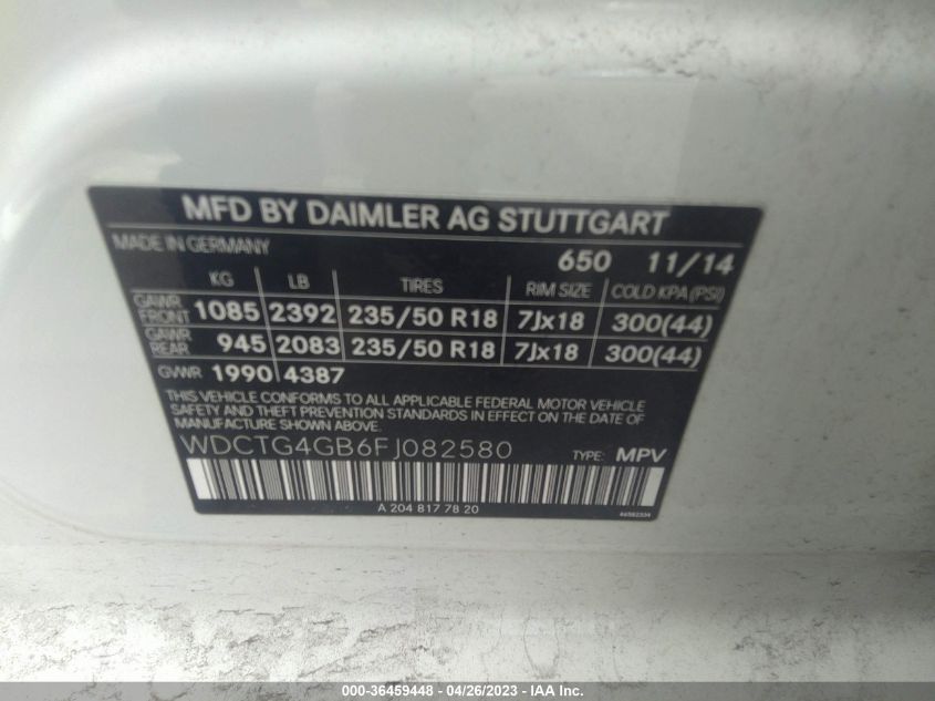 VIN WDCTG4GB6FJ082580 2015 MERCEDES-BENZ GLA-CLASS no.9