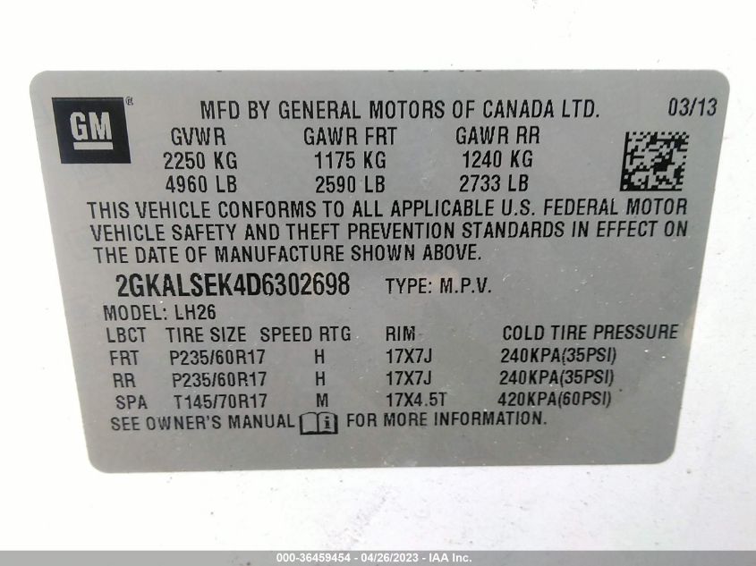 2013 GMC TERRAIN SLE - 2GKALSEK4D6302698