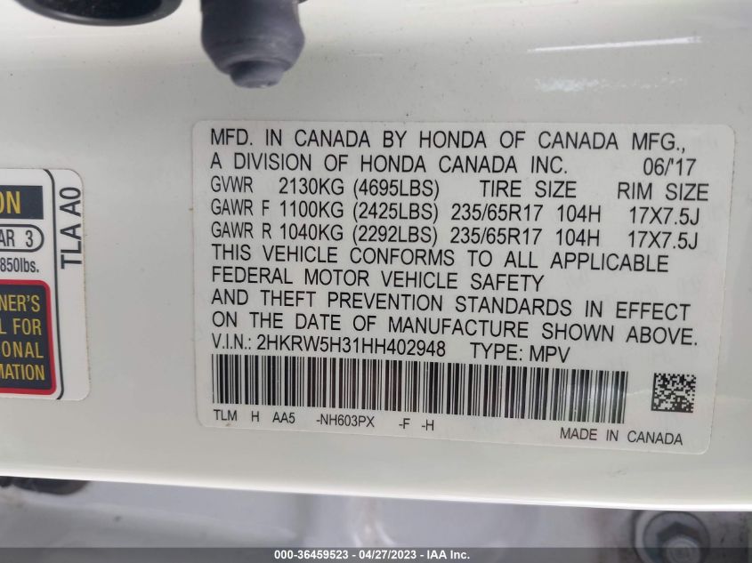 2017 HONDA CR-V LX - 2HKRW5H31HH402948