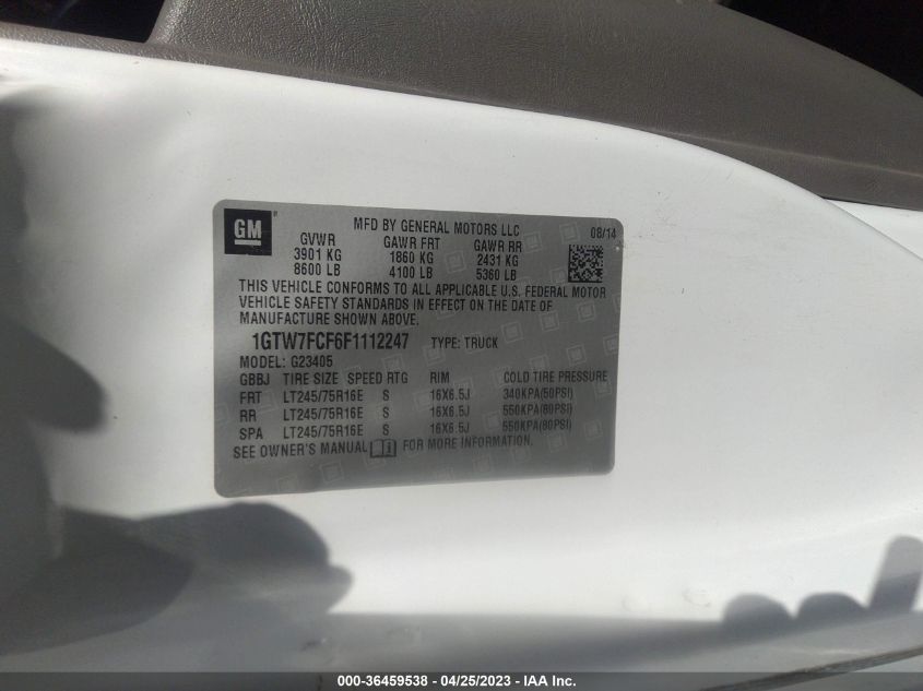 2015 GMC SAVANA CARGO VAN - 1GTW7FCF6F1112247