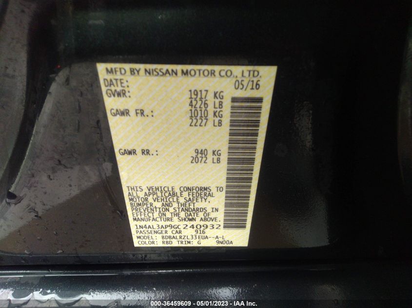 2016 NISSAN ALTIMA 2.5 SL - 1N4AL3AP9GC240932