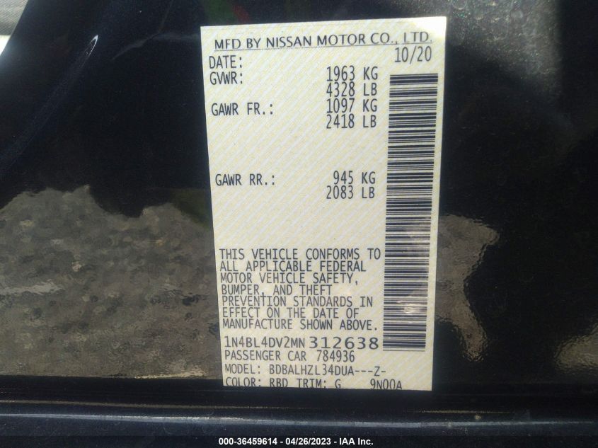 2021 NISSAN ALTIMA 2.5 SV - 1N4BL4DV2MN312638
