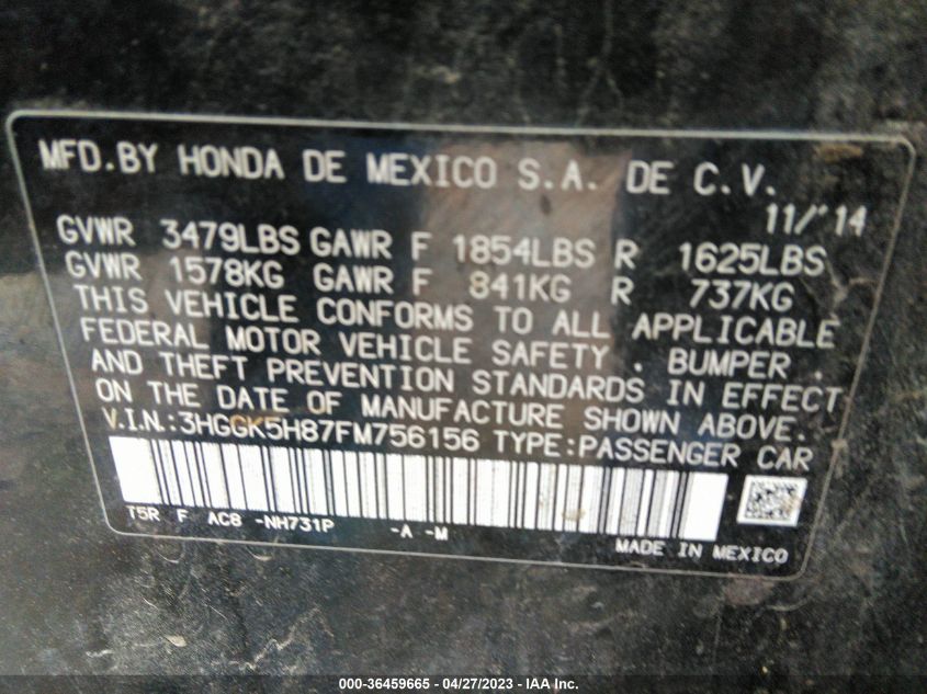 2015 HONDA FIT EX - 3HGGK5H87FM756156