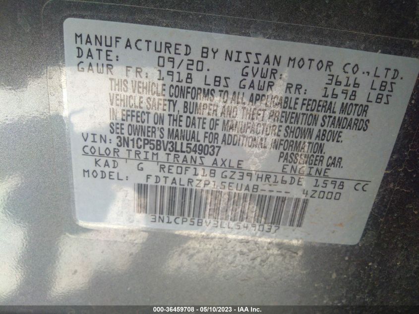 2020 NISSAN KICKS S - 3N1CP5BV3LL549037