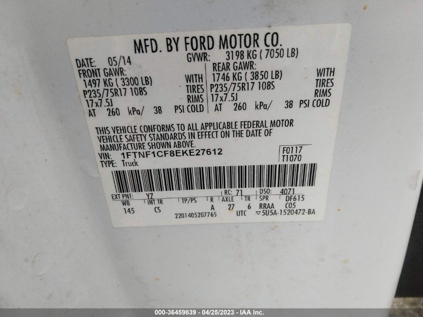 2014 FORD F-150 XL/XLT/STX - 1FTNF1CF8EKE27612