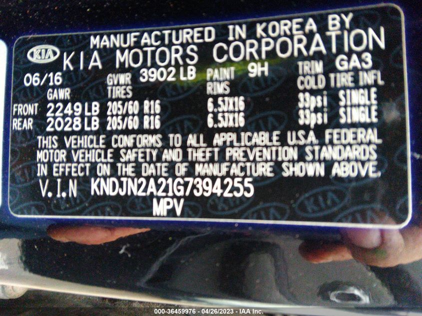 2016 KIA SOUL BASE - KNDJN2A21G7394255
