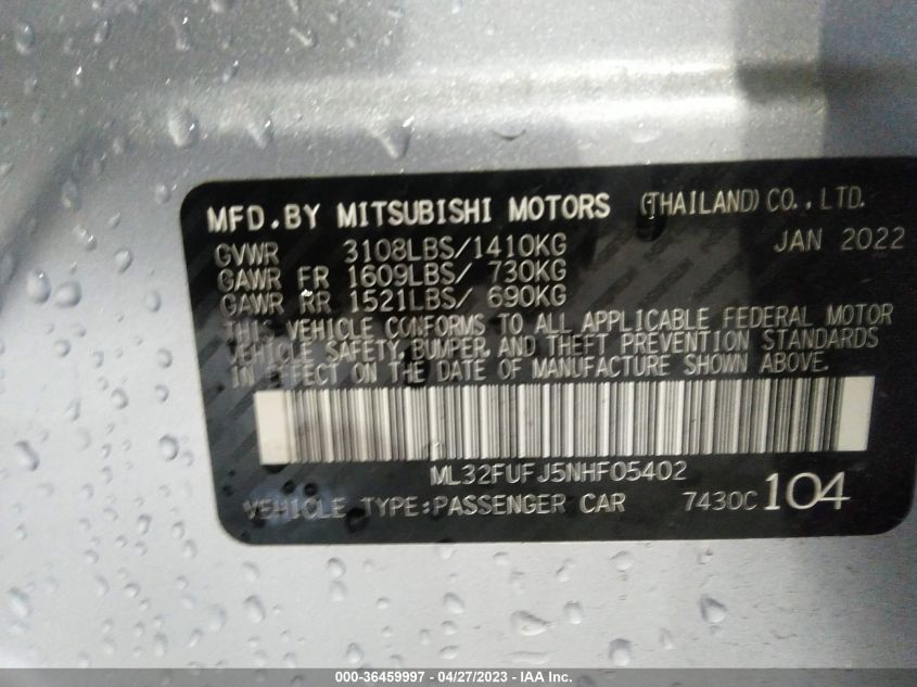2022 MITSUBISHI MIRAGE G4 ES/LE/BLACK EDITION - ML32FUFJ5NHF05402