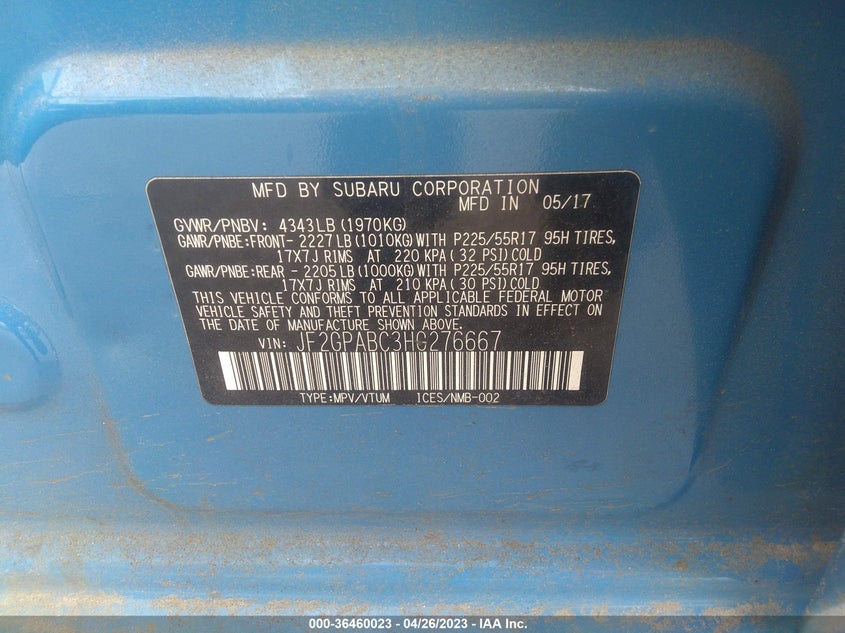 VIN JF2GPABC3HG276667 2017 SUBARU CROSSTREK PREMIUM