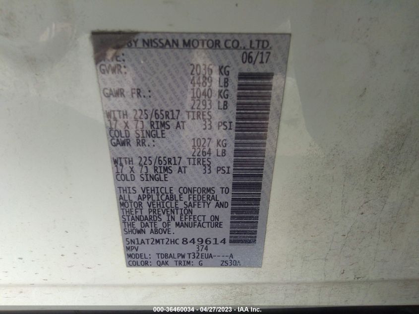 2017 NISSAN ROGUE S - 5N1AT2MT2HC849614
