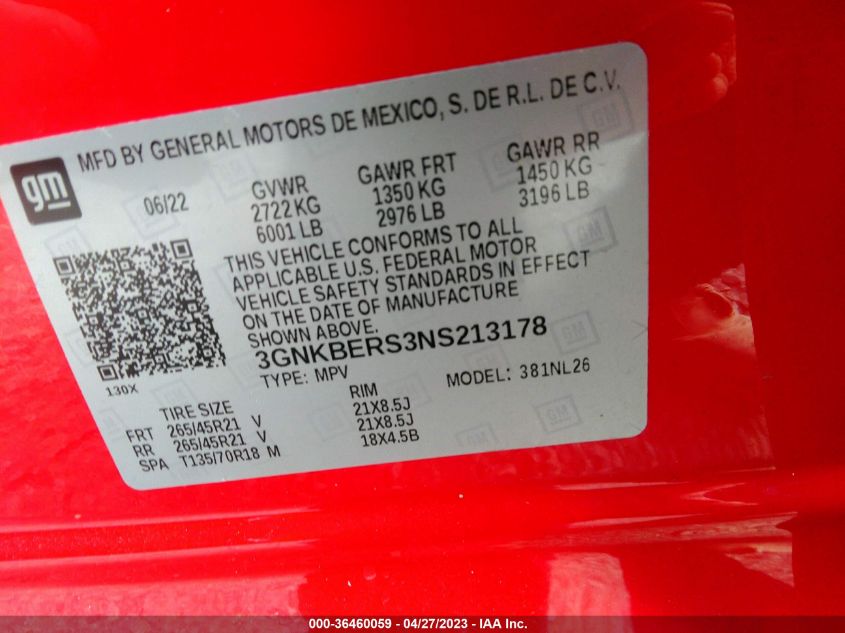 2022 CHEVROLET BLAZER RS - 3GNKBERS3NS213178