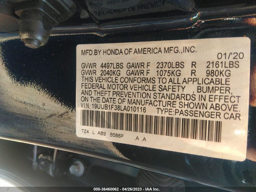 2020 ACURA TLX - 19UUB1F38LA010116