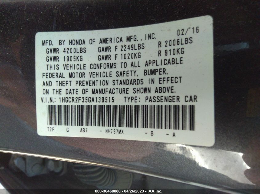2016 HONDA ACCORD SEDAN LX - 1HGCR2F35GA139515