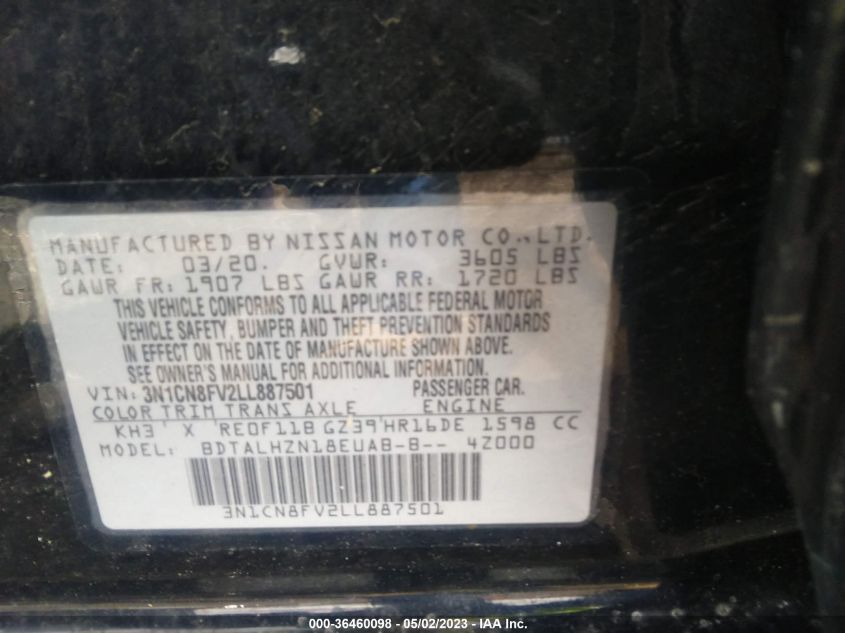 2020 NISSAN VERSA SR - 3N1CN8FV2LL887501