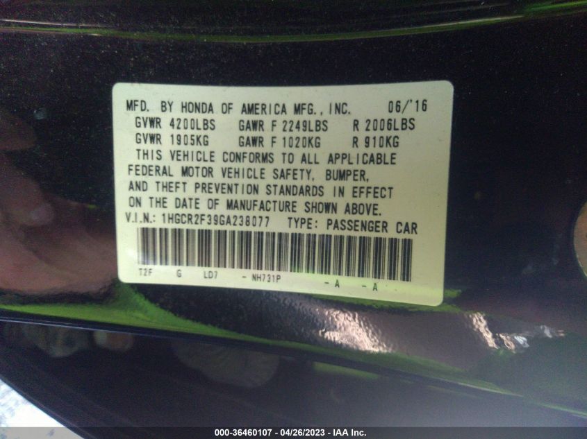 2016 HONDA ACCORD SEDAN LX - 1HGCR2F39GA238077