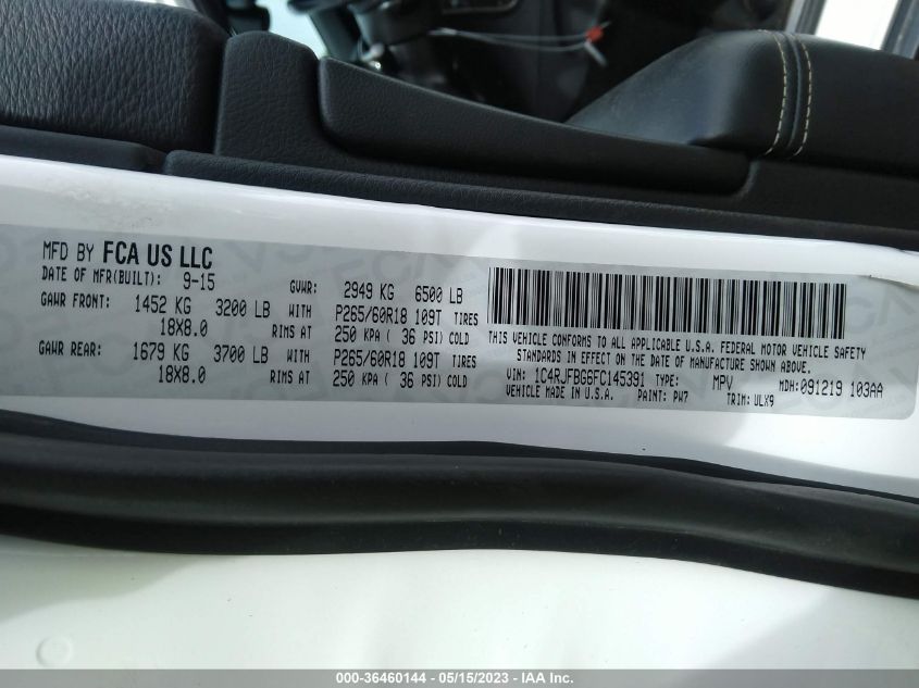2015 JEEP GRAND CHEROKEE LIMITED - 1C4RJFBG6FC145391