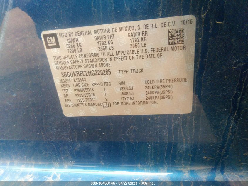 2017 CHEVROLET SILVERADO 1500 LT - 3GCUKREC2HG220265