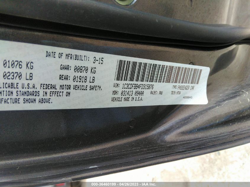 2015 DODGE DART SXT - 1C3CDFBB4FD315876