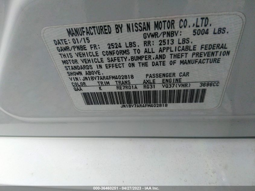 2015 INFINITI Q50 PREMIUM - JN1BV7AR4FM402818
