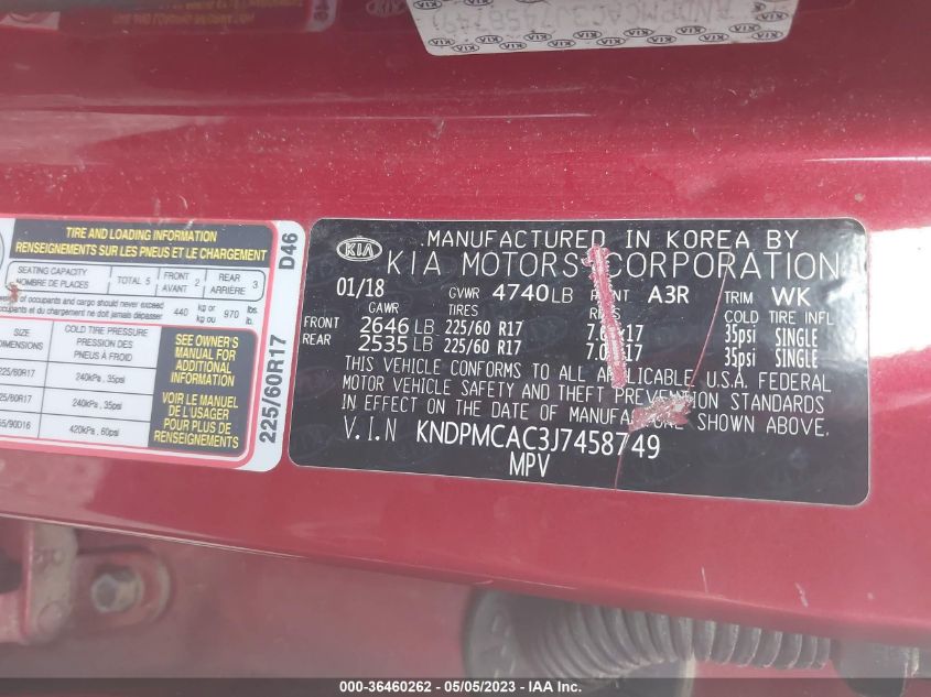 2018 KIA SPORTAGE LX - KNDPMCAC3J7458749