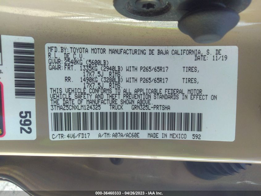 2020 TOYOTA TACOMA 2WD SR5/TRD SPORT - 3TMAZ5CNXLM124325