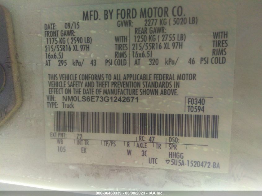 2016 FORD TRANSIT CONNECT XL - NM0LS6E73G1242671
