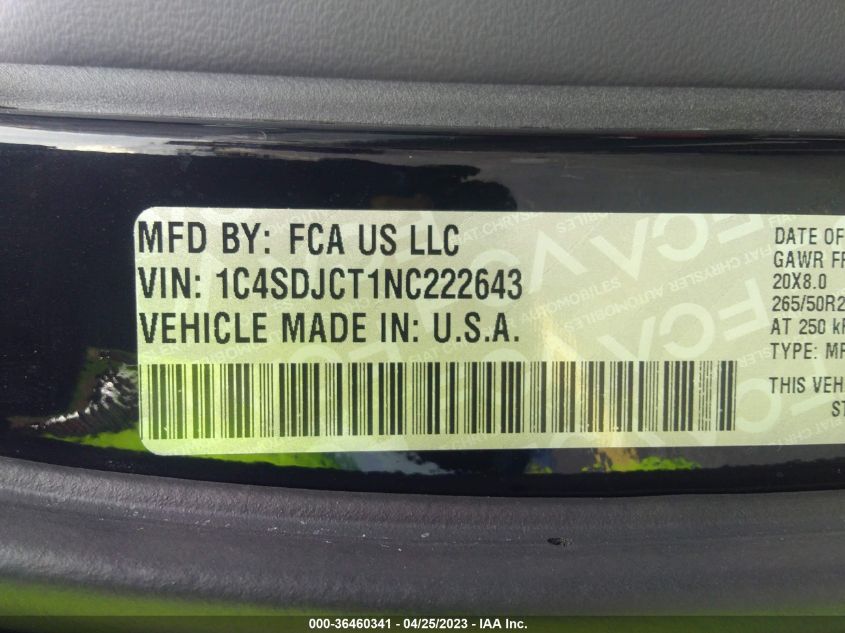 2022 DODGE DURANGO R/T PLUS - 1C4SDJCT1NC222643