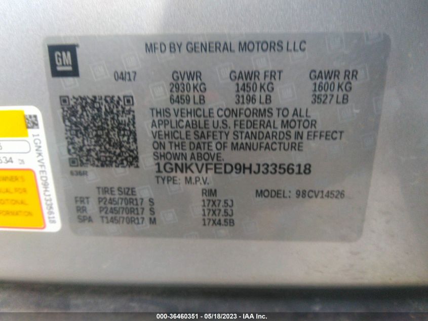 2017 CHEVROLET TRAVERSE LS - 1GNKVFED9HJ335618