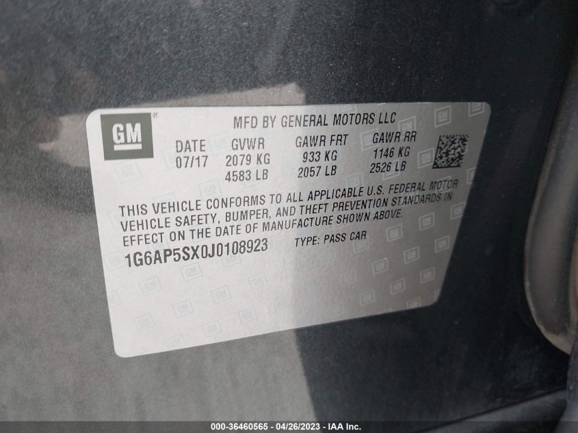 2018 CADILLAC CTS SEDAN RWD - 1G6AP5SX0J0108923