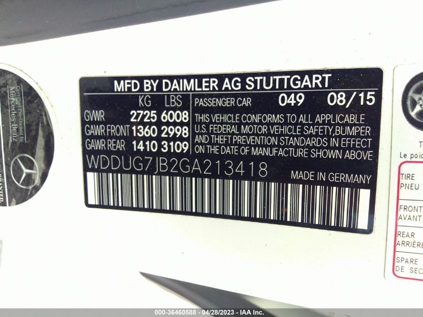 2016 MERCEDES-BENZ S-CLASS AMG S 63 - WDDUG7JB2GA213418