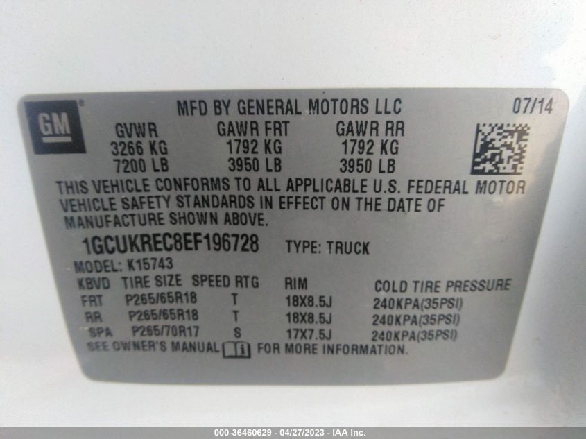 2014 CHEVROLET SILVERADO 1500 LT - 1GCUKREC8EF196728