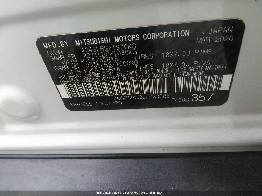 2020 MITSUBISHI OUTLANDER SPORT ES 2.0/SP 2.0 - JA4AP3AU3LU030586