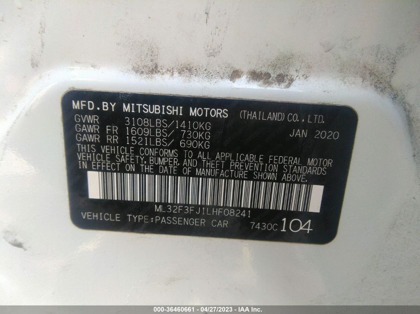 2020 MITSUBISHI MIRAGE G4 ES - ML32F3FJ1LHF08241