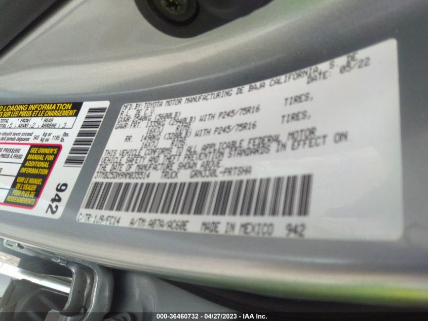 2022 TOYOTA TACOMA 2WD SR5/TRD SPORT - 3TMBZ5DN9NM035514