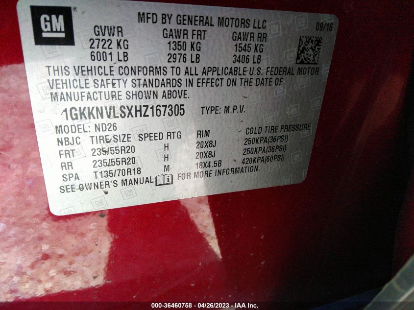 2017 GMC ACADIA SLT - 1GKKNVLSXHZ167305