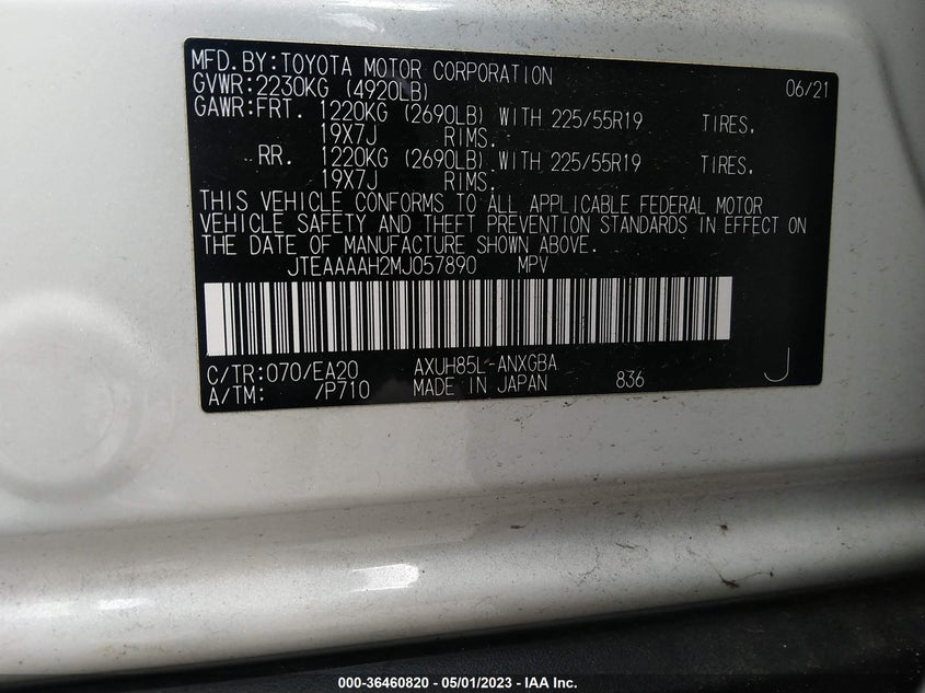 VIN JTEAAAAH2MJ057890 2021 TOYOTA VENZA XLE